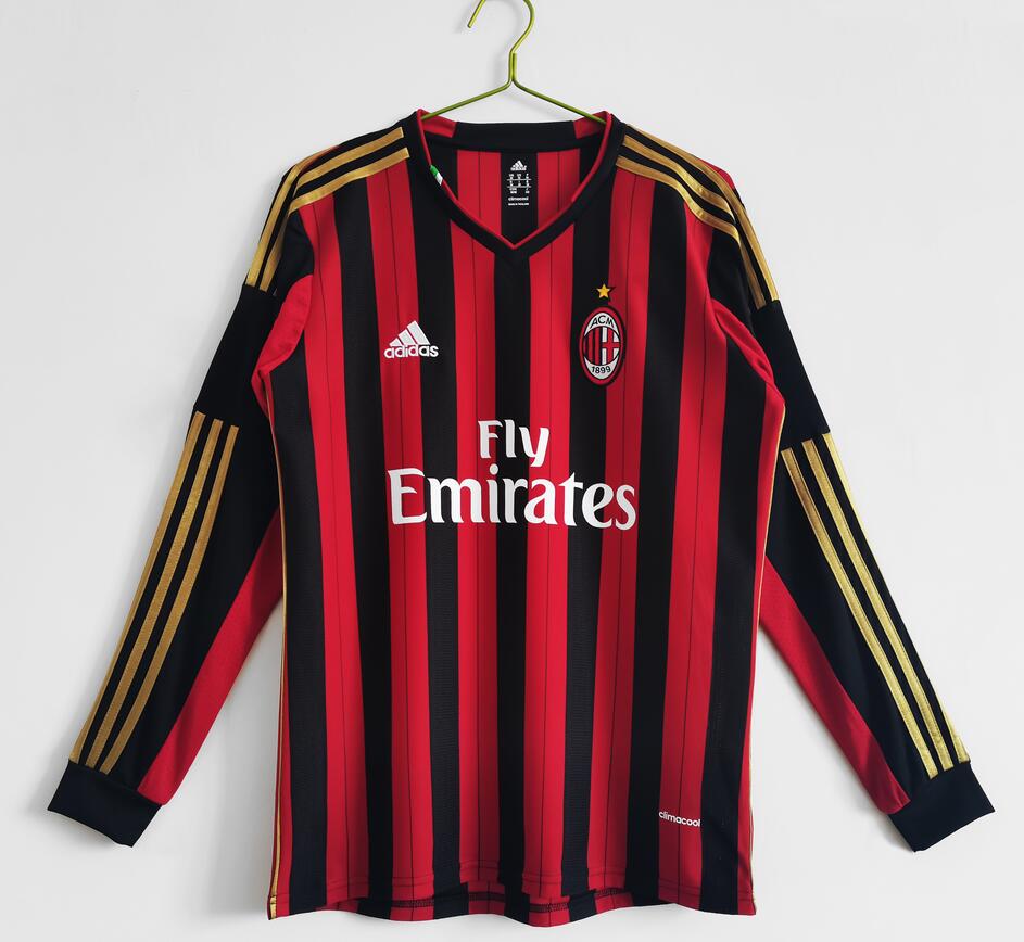 2013-14 AC Milan Retro Long Sleeve Home Kit Soccer Jersey